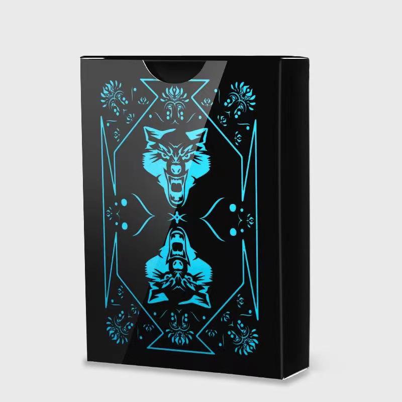 Waterproof Non-Slip PVC Playing Cards - Wolf Head Design in Black & Blue, Washable for Party and Dou Dizhu Games