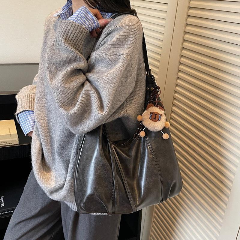 Vintage Tote Bag Women's 2025 Winter New Fashionable Large-capacity Shoulder Bag Trendy Versatile Commuter Messenger Bag