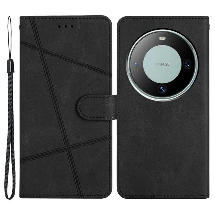 

For Huawei Mate 60 Wallet Stand Phone Case Crazy Horse Texture PU Leather Imprinted Lines Cover