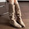 Long Boots Women Suede Heeled Shoes Designer Dress New Knee High Boots Woman 2025 Casual Goth Chelsea Botas Para Mujer