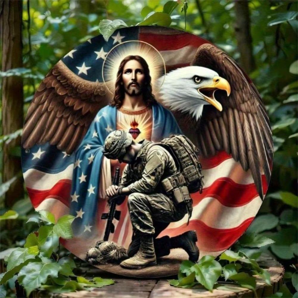 Military Patriotic Decor Jesus Eagle HD 2D Print Iron Wall Art