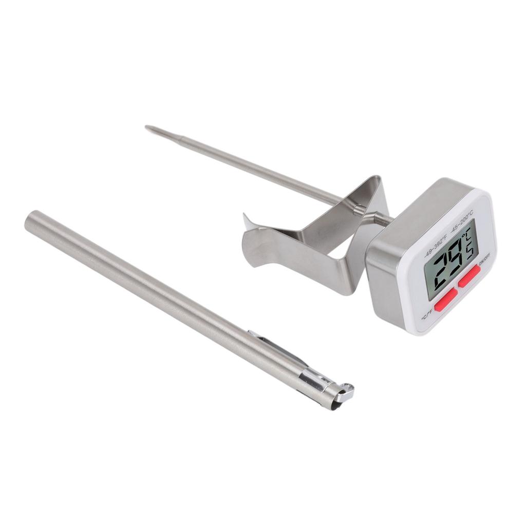 Food Thermometer Regulable Clip Large Display Screen Detachable Stainless Steel White Kitchen