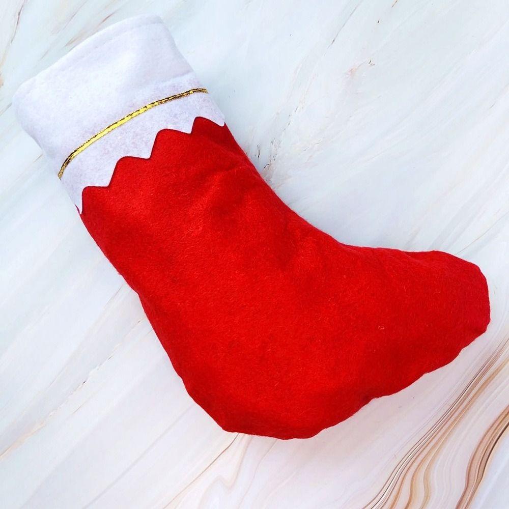 5pcs Cute Christmas Stockings Socks Gold Edge Non-woven Plush Hanging Socks Exquisite Large Capacity Christmas Tree Ornaments