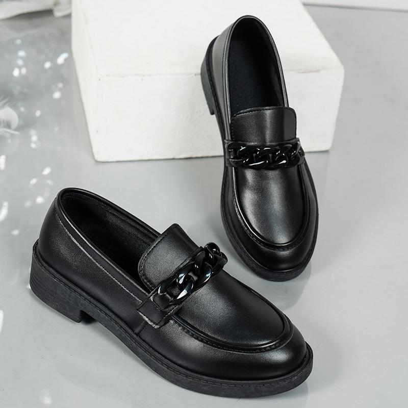 

Модные женские лоферы из лакированной кожи с цепочкой, удобные слипоны на среднем каблуке, студенческая обувь, женские туфли оксфорды большого размера с острым носком 42 35