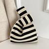 New Wide Striped Handmade Knitted Handbag Minimalist Korean Women Mini Knot Wrist Bag Tote Bag