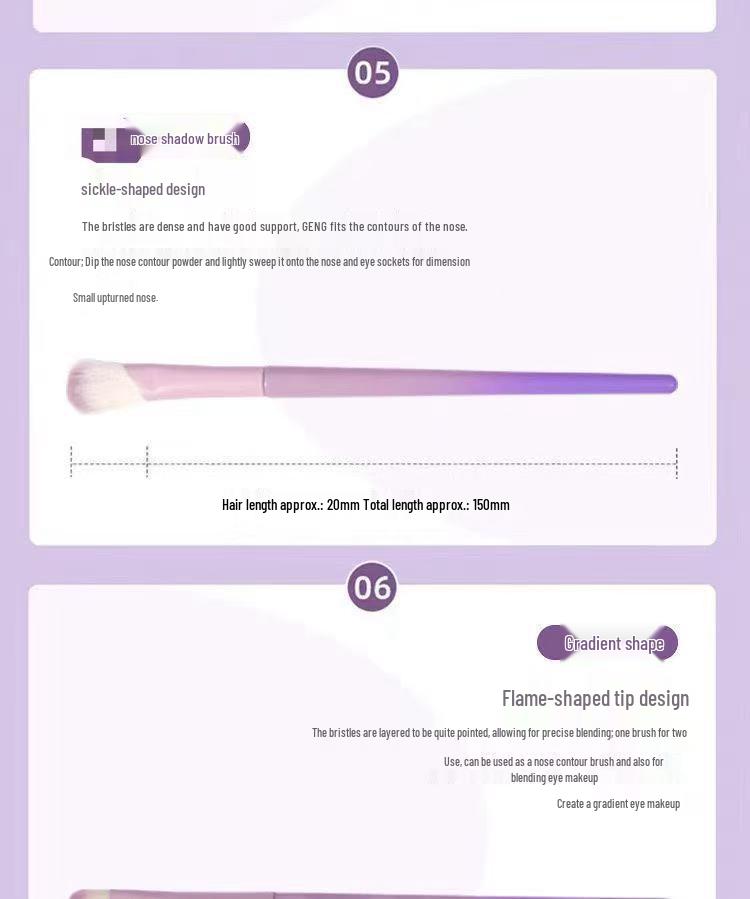 Cross Star Dai Zi 10-Piece Makeup Brush Set: Eyeliner, Nose Shadow, and Beginner Brushes in Milk Purple