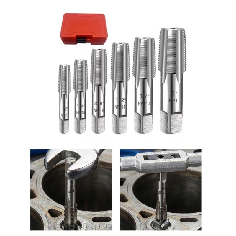 6Pcs Assorted Size NPT Thread Tap Set High Carbon Steel Screw Nut Extractors for Plumbing and Mechanical Repairs