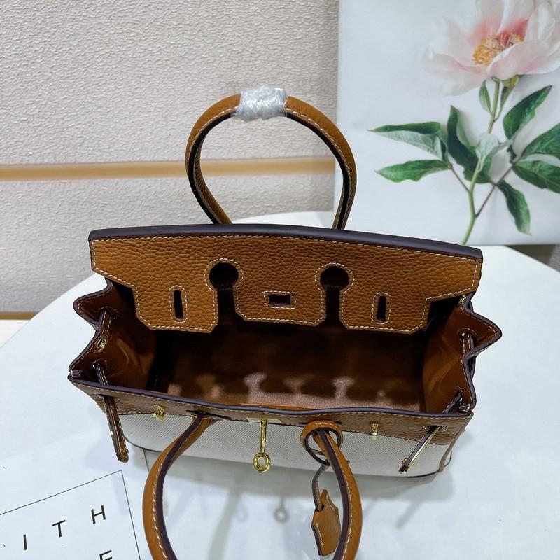 Erste Schicht aus Rindsleder mit Litschi-Muster mit Leinwand-Platin-Tasche 25-30CM (H02 Stoff BK)