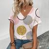 2024 Top Women Summer Women's V-neck T-Shirt Retro Dots Pattern Print T-Shirt Fashion Women's Leisure Short Sleeve T-Shirt