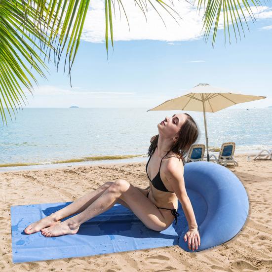 Strandmatte med oppblåsbar pute Bærbar Lett Utendørs Strandstol Solbading Avslapping Strandteppe med Flokk Hodestøtte