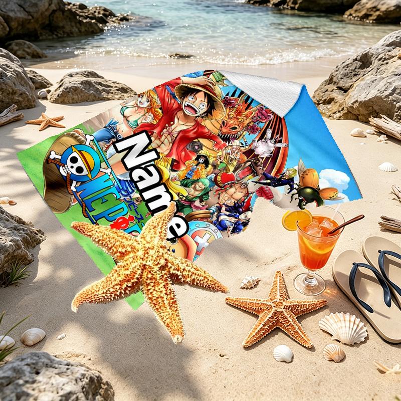 Custom Name Personalized ONE PIECE Print Beach Towel, for Trip Camping Beach Party Home Decor, Birthday Gift for Family & Friends