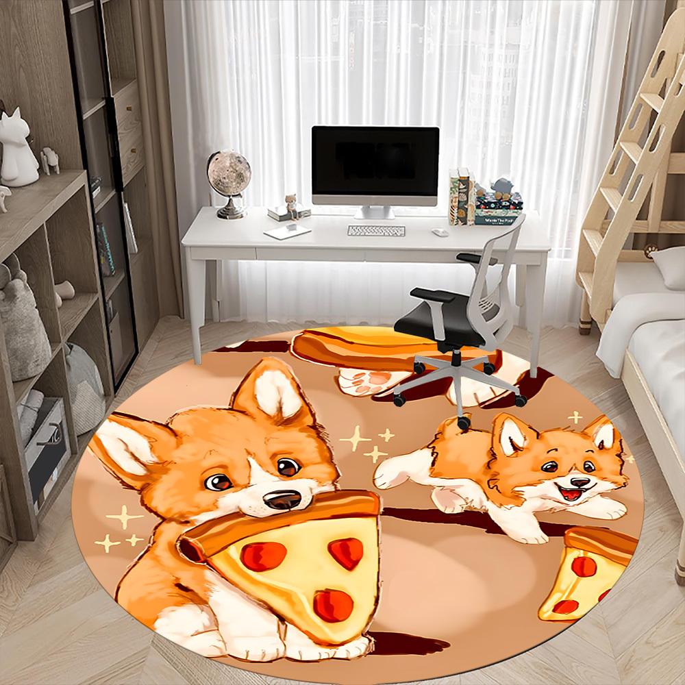 1PC Pizza Puppies Office Round Area Rug, Mat Suitable ForOffice, Under Office Chairs Bedroom Living Room Home Decor, Room Deco
