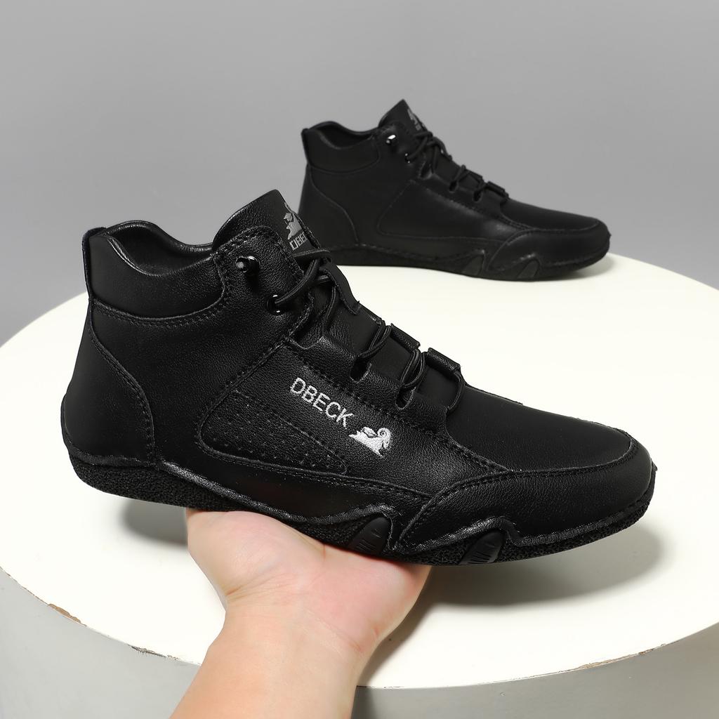 High-Top with Velvet Men's Warm Shoes Men's Casual Shoes Cotton Shoes Top Layer Leather Men