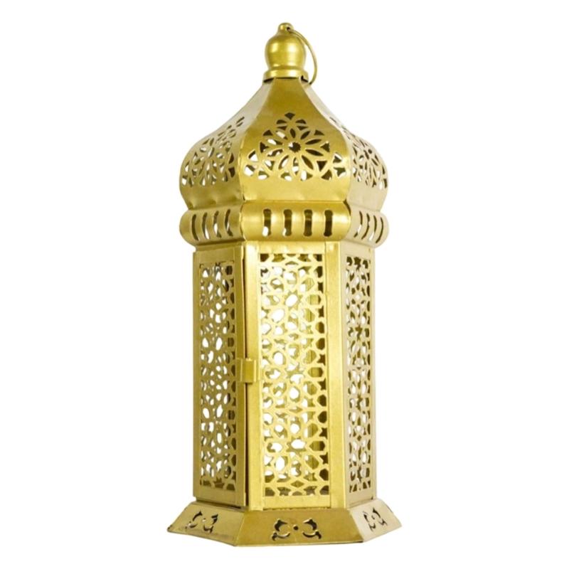 Decorative Candle Lanterns Moroccans Lanterns Retro Golden Metal Lanterns Candle Holders for Home patios Outdoor Decors