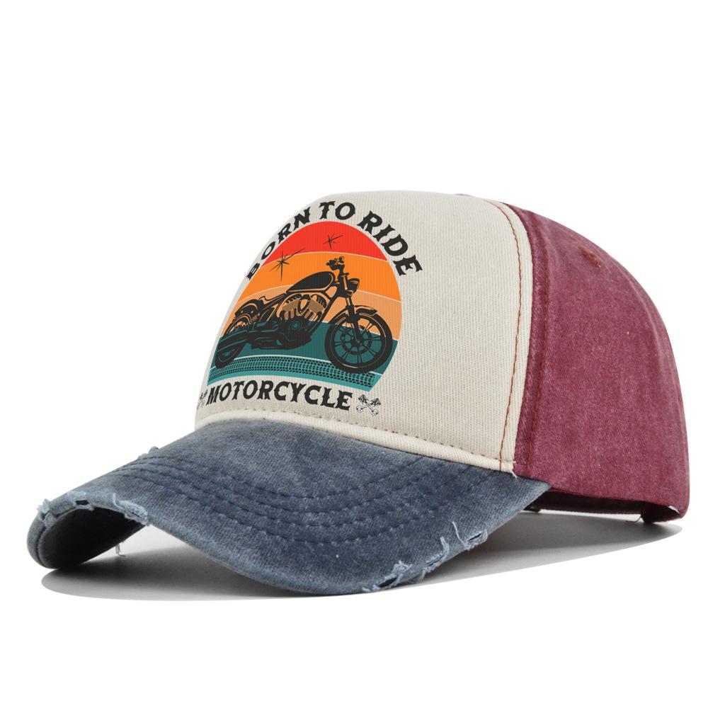

Fashion Motorcycle Baseball Caps for Men Women Retro Printed Caps Cotton Sponge Truck Caps Men s Washed Old Sun Hat Casquette 54-60cm темно-синього кольору