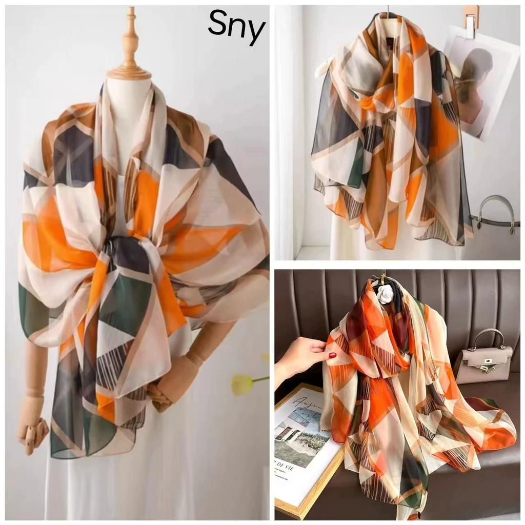 Silk Scarf Folral Women Summer Hijab Luxury Print Sunscreen Shawl Wraps Bandana Ladies Head Scarves Large Foulard Echarpe