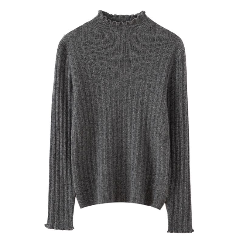 Lekasha Women's 100% Pure Cashmere Striped Sweater with Half-High Neck