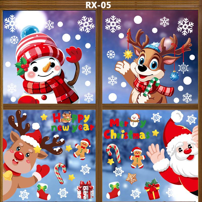 2025 Christmas Decorative Glass Window Stickers Santa Claus Snowman Elk Scene Layout Electrostatic Wall Sticker Xmas Ornaments