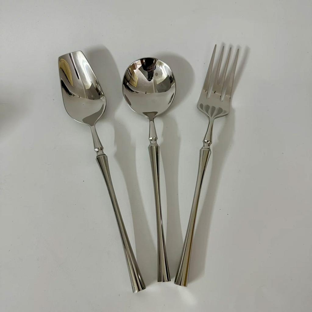 304 stainless steel small waist French main food spoon household western food spoon long handle light luxury spoon fork