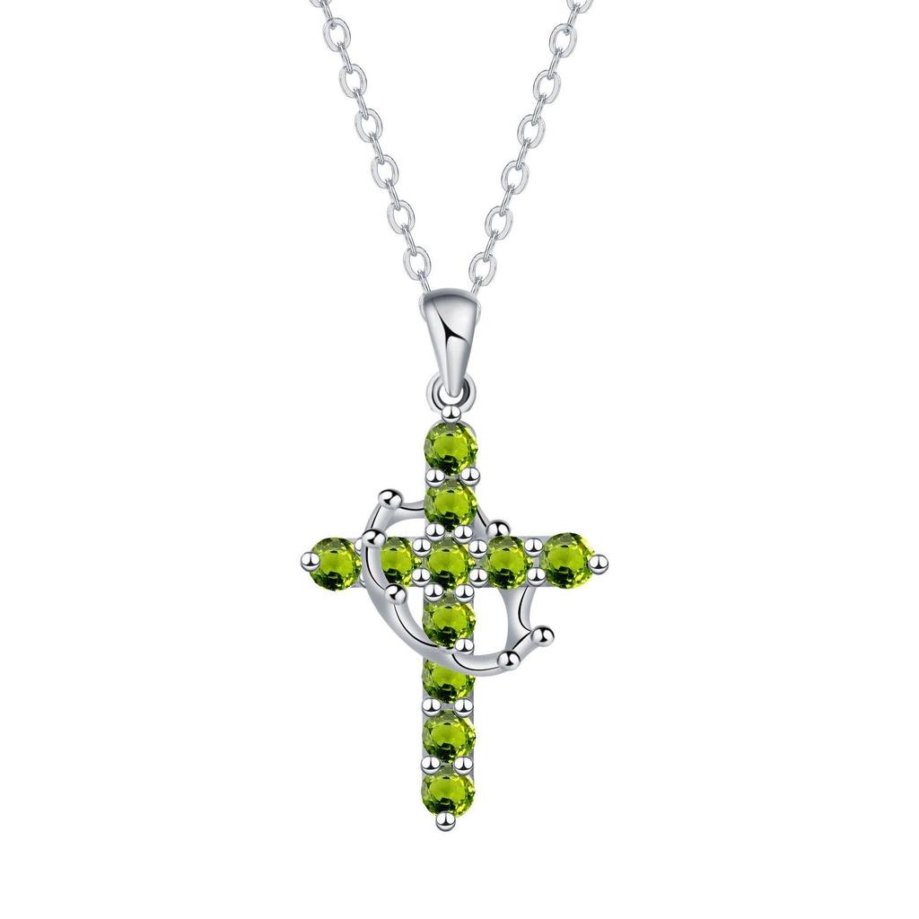 Multi-Color Birthstone Diamond Cross Necklace - Retro Religious Clavicle Pendant Gift