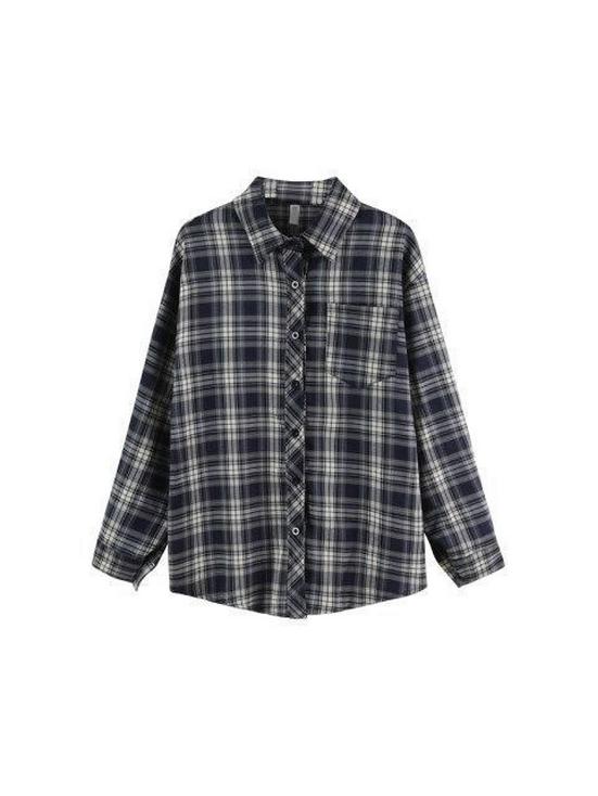 Women's Long Sleeve Plaid Cardigan - Retro Korean Style for Spring and Autumn