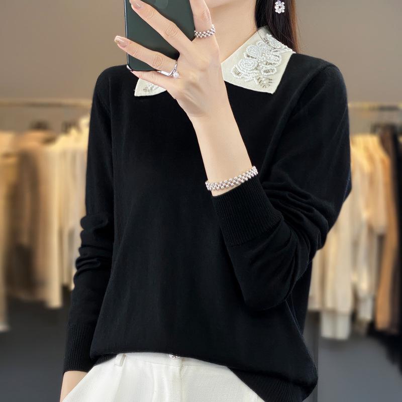 Women's Solid Color Round Neck Knit Sweater - Versatile Autumn & Winter Pullover Wool Top