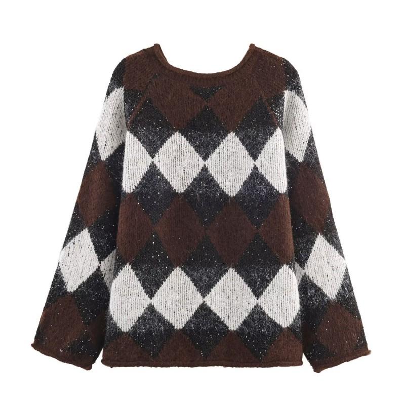 FH5127 Jesień 2025 Sweter dzianinowy casualowy Okrągły dekolt Długi rękaw S-M-L