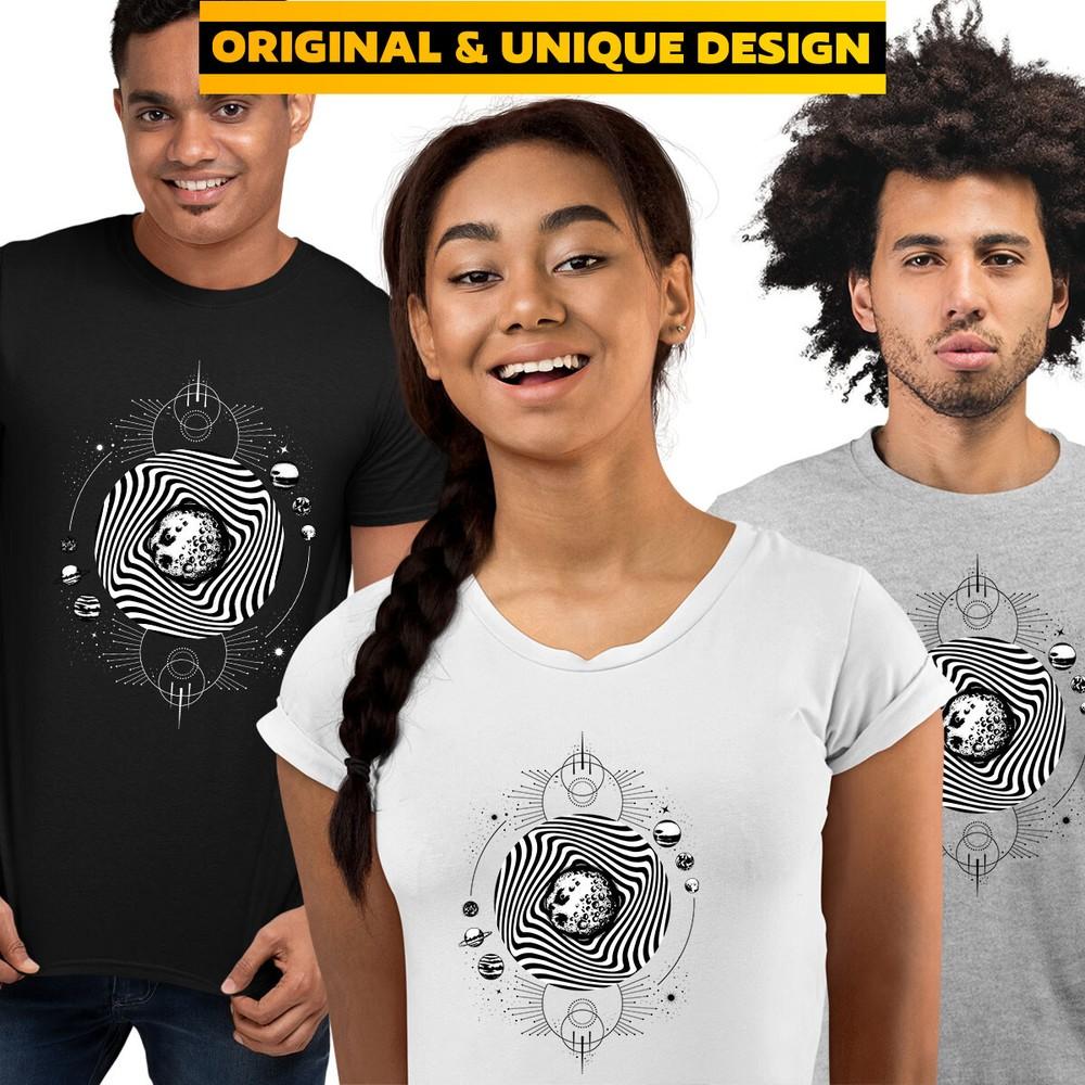 Surreal Moon Orbit Illustration Planets Vacuum Space Top Adults Kids Tshirt L