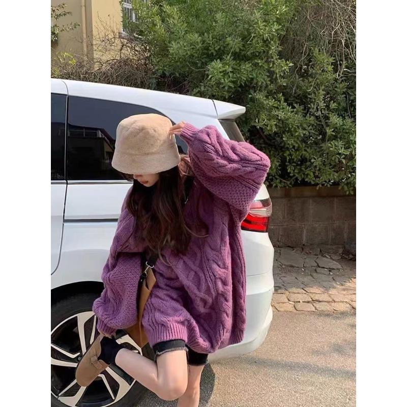 Однотонный цветной свитер Twist свободный напускной однотонный свитер для осени и зимы One Size фиолетовый 1996₽