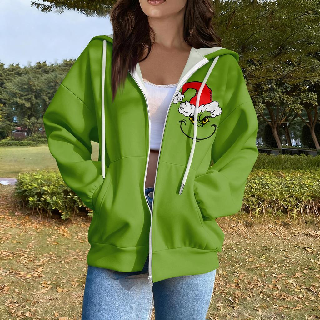 Women's Casual Fashion Long Sleeve Zipper Printed Hooded Sweatshirt