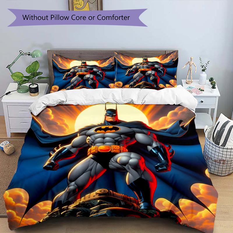 3pcs Duvet Cover Set (1*Duvet Cover + 2*Pillowcase, Without Core),Batman Print Bedding Set, Bedroom Decor, All‑Season, Birthday Gift