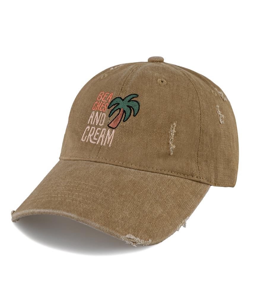 Bichiseuaenkeulim Palm Tree Pigment Damage Ball Cap-Beige