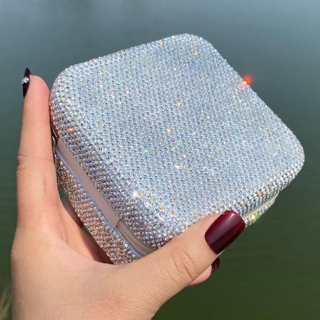 Diamond Jewelry Box with Mirror: Portable Storage for Rings, Earrings, and Necklaces