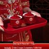 Red Festive Gaiwan and Chopsticks Wedding Tea Set - Pair of Bowls for Sons and Grandsons