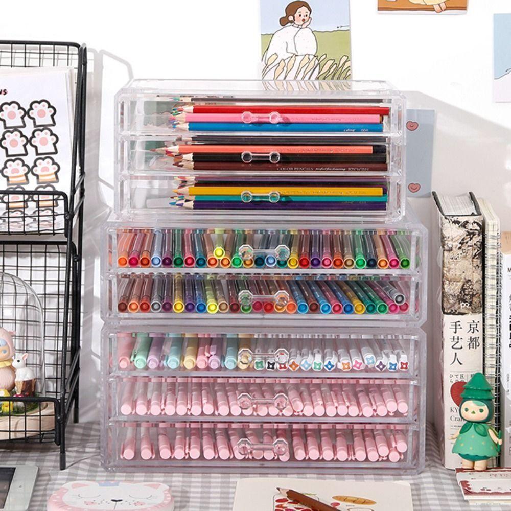 Transparent Desk Pen Holder Acrylic Stationery Organizer Pencil Storage Box Cosmetic Organizer