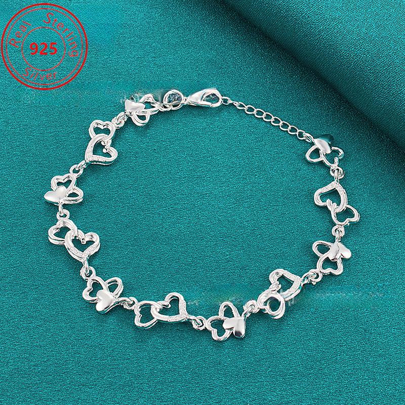 Women's 925 Sterling Silver Hollow Heart Bracelet, Fashionable and Charming, Holiday Gift - Valentine's Day Birthday Present