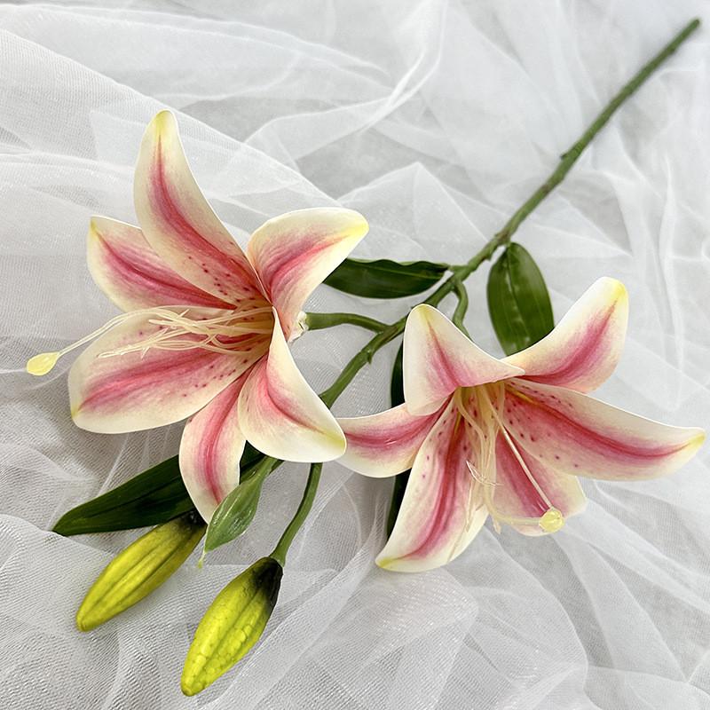Luxury Artificial Lily 2head Florals With Delicate Craftsmanship For Home Decoration And Wedding Settings