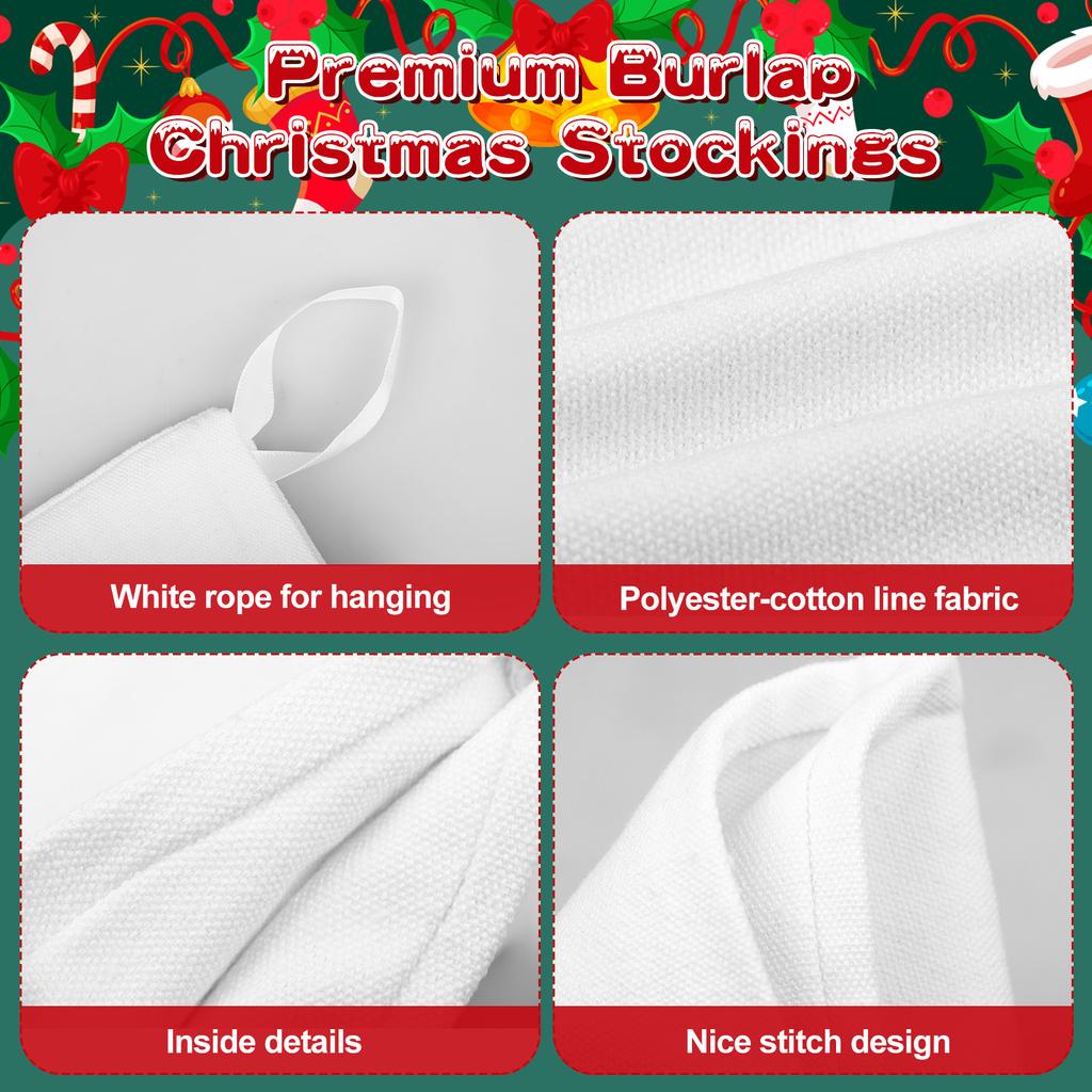 30 Pezzi Calze di Natale per Sublimazione Calze di Natale in Stile Rustico Calze da Appendere al Camino Cotone Vuote Fai da Te Trasferimento a Caldo
