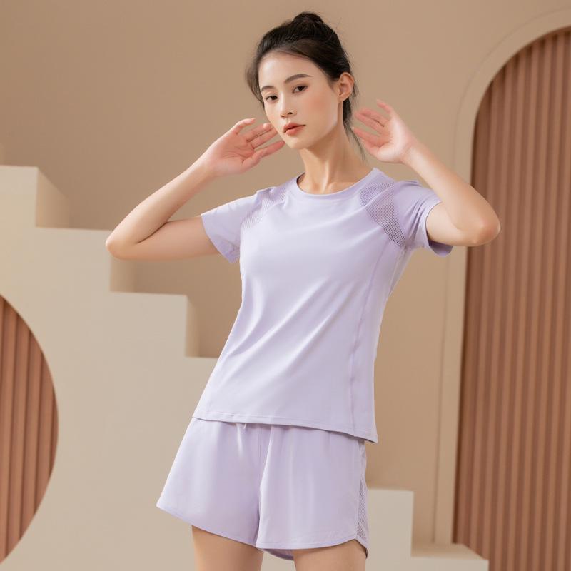 2023 Summer Women s Quick Dry Yoga  Fitness Set - Short Sleeve  Plus Size M