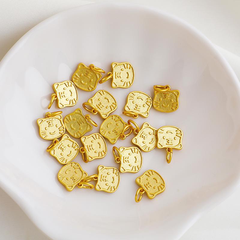 Gold-Plated Double-Sided Zodiac Tiger Pendant for DIY Necklaces and Earrings