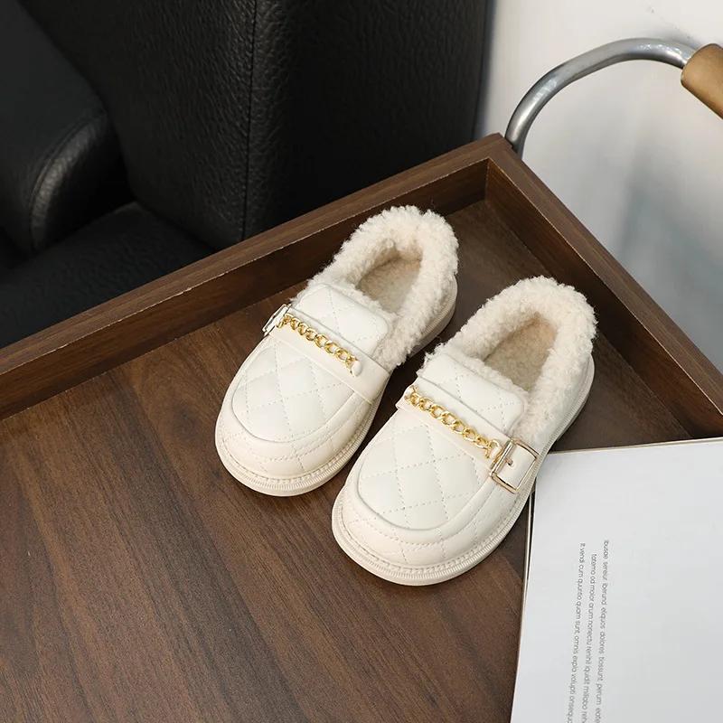 Winter Children's Shoes Solid Color Girls Loafers 2024 New Versatile Kids Causal Flat Cotton Shoes Fashion Outdoor Warm Non-slip