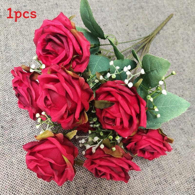 Realistic Rose Silk Bouquet 9 Stems Wedding Photography Props Decoration Home