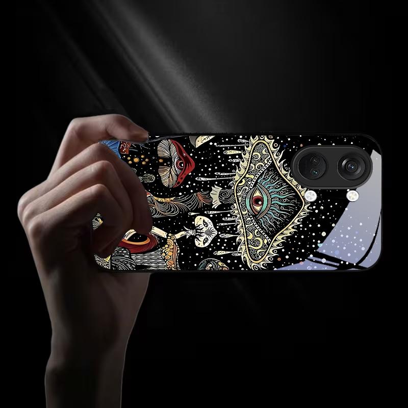 Mystic Evil Eye Mushroom Black Glass Phone Case For OnePlus 6 6T 7 7T 8 8T 9 10 Pro 11R 12R 13R Nord CE 2T 2 3 Lite N20 30 Cover