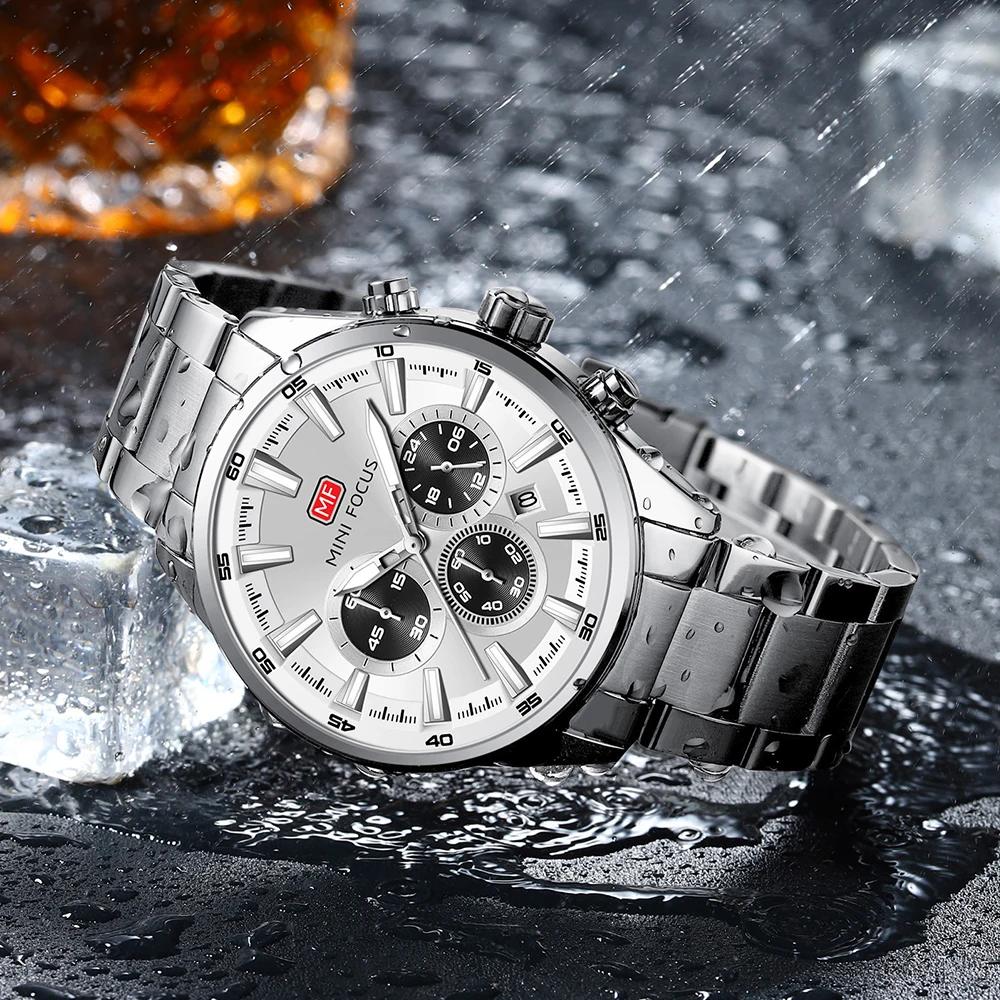 Mens Chronograph Watch Waterproof Quartz Wristwatch Steel Band Casual Business Male Clock Night Glow Display