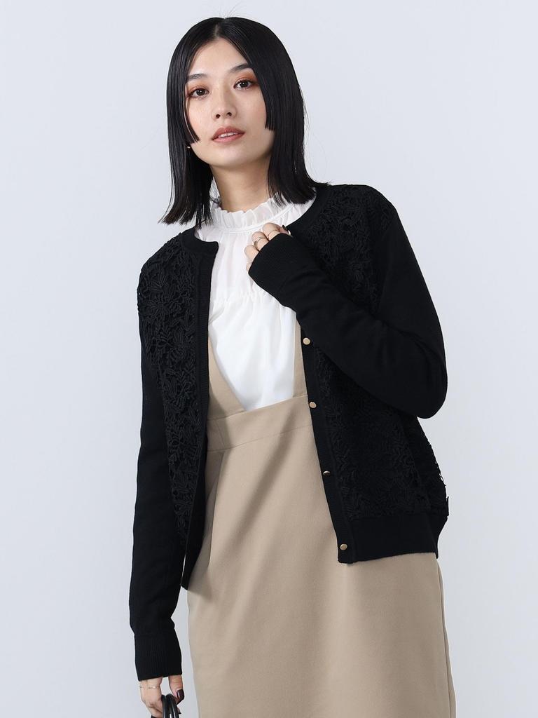 Knit Front Lace Knit Cardigan BLACK ONE SIZE [Beams Heart] L/S Women's
