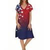 Women's Casual Fashion V-Neck Short Sleeve Floral Print Midi Flowing Dress