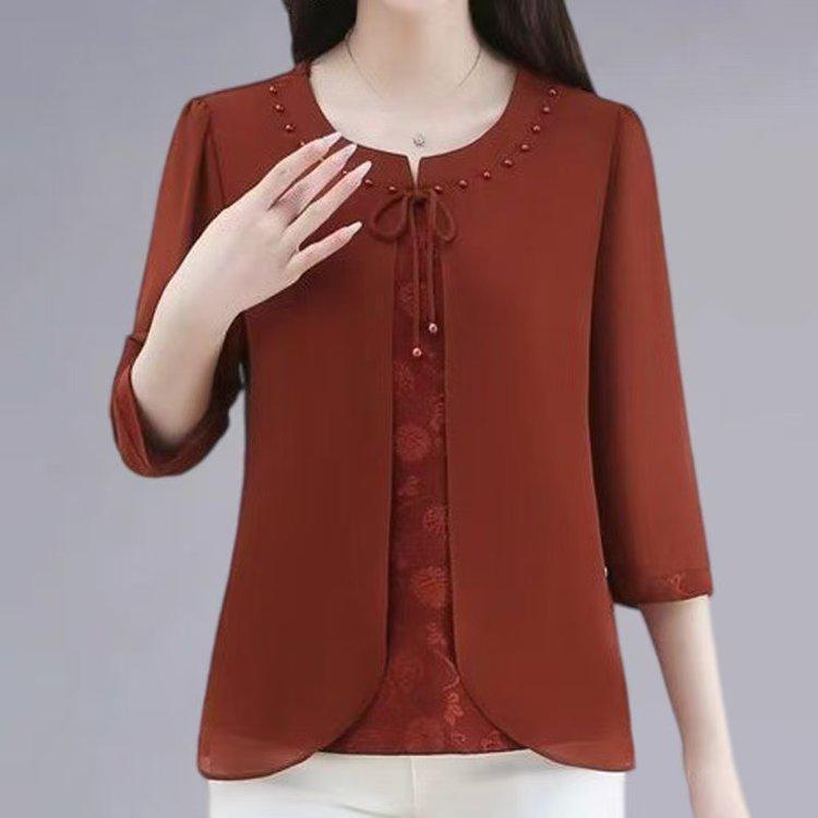 

Autumn 3/4 Sleeve Top & T-Shirt Set for Middle-Aged Women 4XL (135-150 jin)