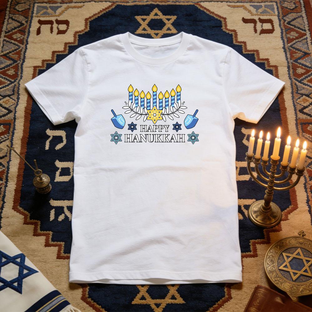 

Happy Hanukkah TShirt Women Unisex Casual Cotton Graphic T Shirts Jewish Festival Shortsleev New Year Xmas Tops Tees S