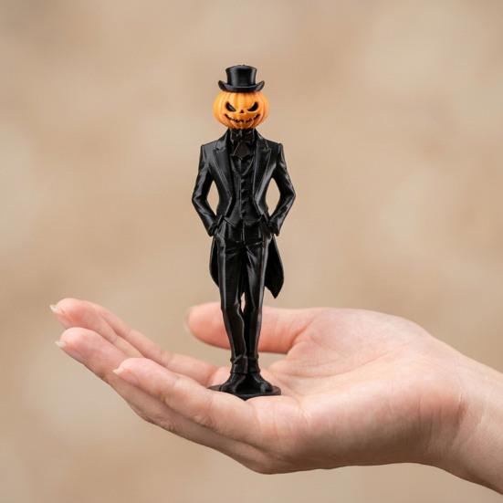 Horror Retro Desktop Decor Pumpkin Gentleman Figurine, Halloween Head Man Statue, Spooky Figurine 3D Printed Ornament for Shelf Mantel Tabletop Statue