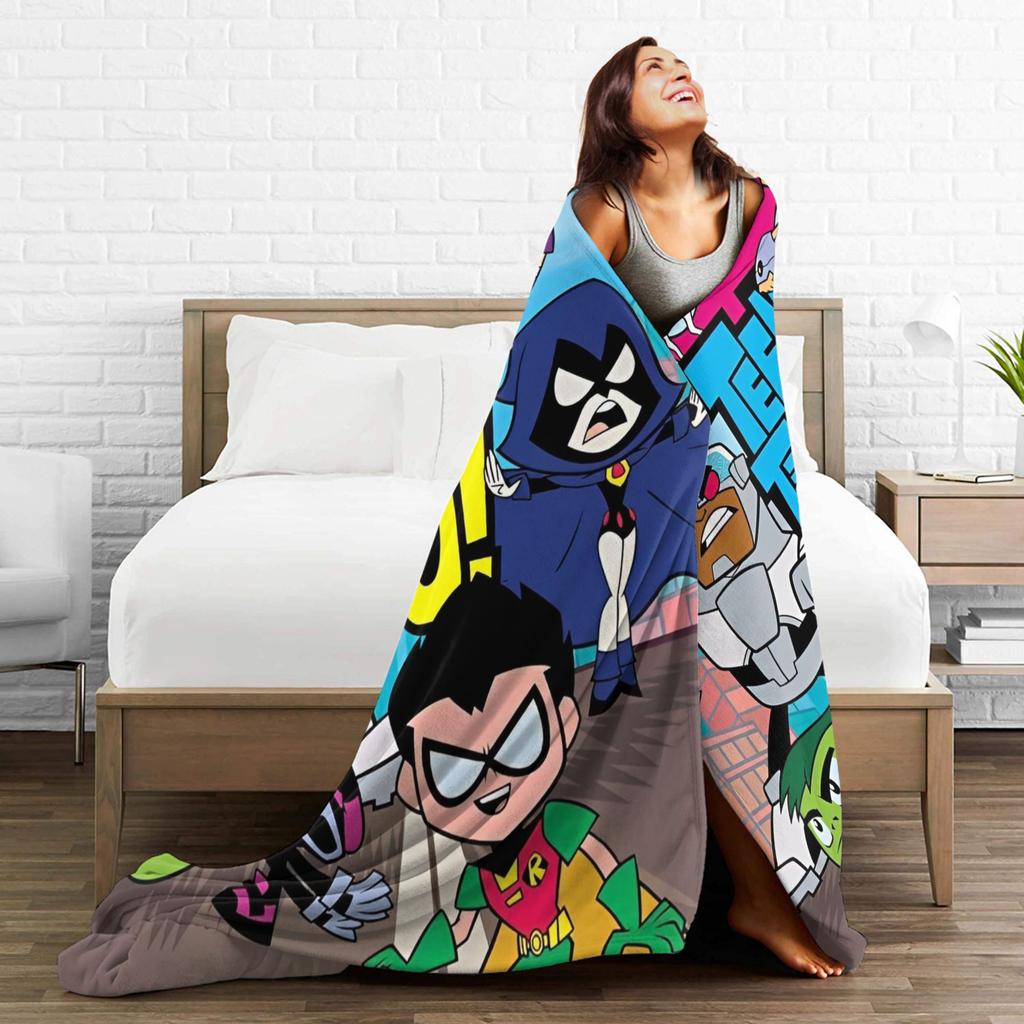 Coperta Familiare Teen Titans Go Flanella Vintage Morbida Coperte per Coprire Sedia Divano Inverno,